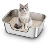 Qiuma stainless steel cat litter box with low-entry front eases access for seniors