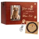 QMoveltyF pet urn in wooden memory box with photo frame preserves memories.