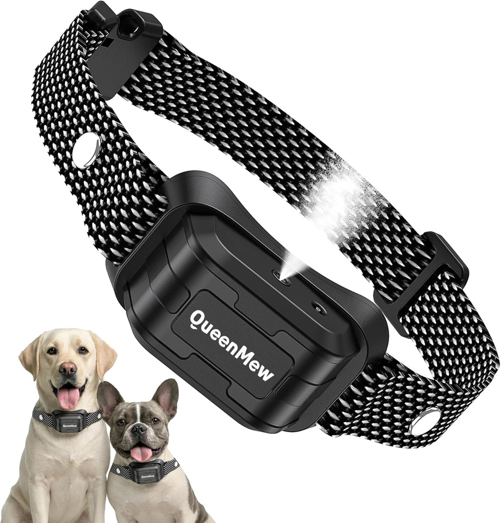 Queenmew bark collar with two straps provides secure, comfortable fit for dogs of all sizes.