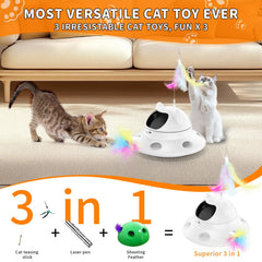 QUEOPFU cat laser toy with feather holes stimulates hunting instincts.