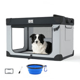 QUIBBLICK 36in collapsible travel dog crate with foldable design for easy transport.