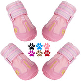 QUMY dog shoes on a large dog in winter snow, demonstrating paw protection and stable traction.
