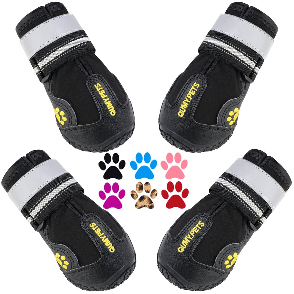 QUMY dog shoes with secure adjustable straps for outdoor fits and safety.