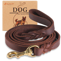 QUMY leather dog leash 6ft braided for smooth, controlled daily walks