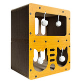 QUTUNI Cardboard Cat House outside view highlights a sturdy scratch zone for playful scratching.