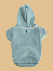 QWINEE hoodie fabric detail in cadet blue emphasizes warm, stretchy material.