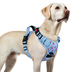 Rabbitgoo floral blue harness front view, comfortable everyday wear for large dogs