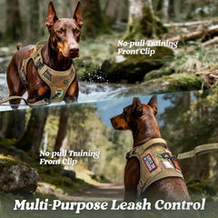Rabbitgoo tactical harness with MOLLE side panels for water bottle and gear.