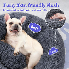 Closeup of Rabbitgoo donut bed shows ultra-plush fabric and generous filling for comfort