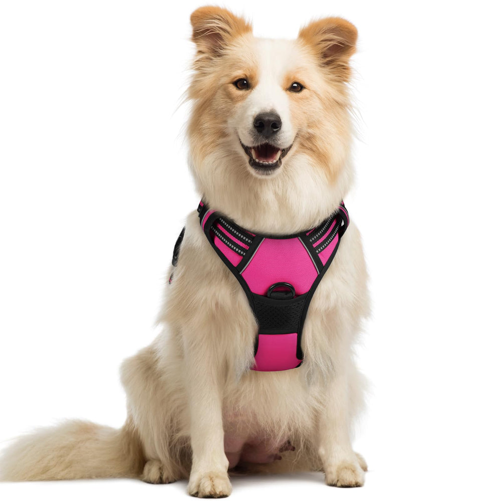 rabbitgoo hot pink dog harness front view with no-pull design for safer walks