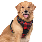 rabbitgoo no-pull harness with chest clip in red plaid for safer, controlled walks