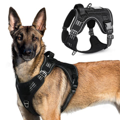 Rabbitgoo tactical dog harness front view, secure fit for large dogs during training or walking