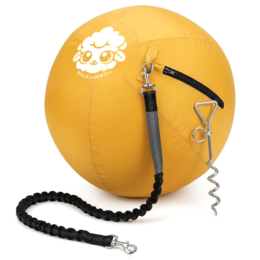 Race&Herd 22-inch yellow herding ball tetherball set for outdoor play.