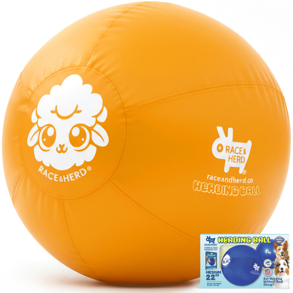 Race&Herd 22in XXL Herding Ball yellow closeup shows durable rubber texture for tough chewers.