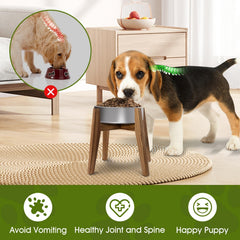 Rainbleland wooden-dog-bowl-stand with non-slip-base keeps bowls steady during meals.