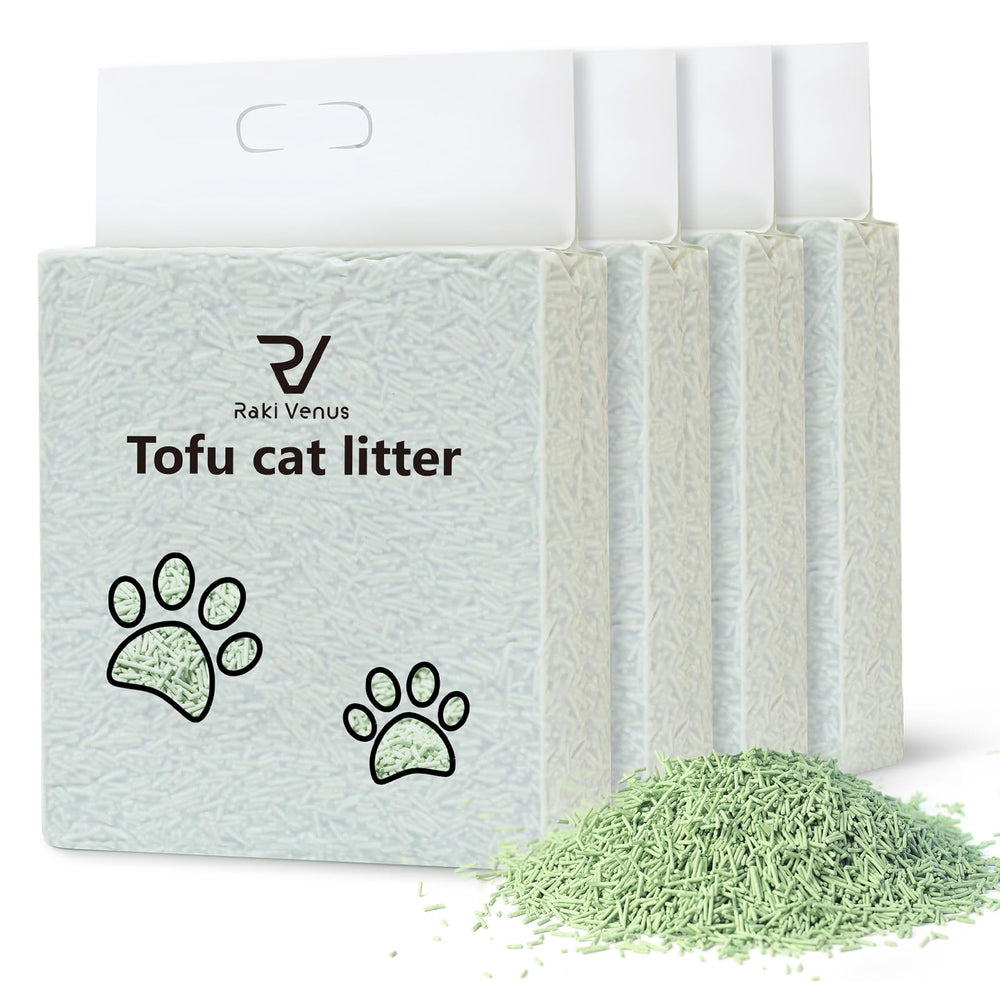 Raki Venus Tofu Cat Litter green tea packaging highlights fresh scent and safe ingredients.