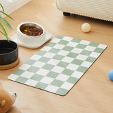 Ralxion checkered dog feeding mat in sage green adds style while protecting floors.