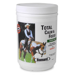 Ramard Total Calm bottle front promoting calmer training sessions for horses