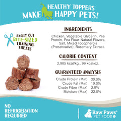Cat-friendly Raw Paws chicken jerky treats in soft-stick form.
