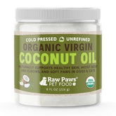 Raw Paws coconut oil for dogs bottle pour for easy skin care.
