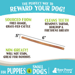 Raw Paws low-odor bully sticks image suggests mess-free feeding.