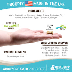 Raw Paws Mini Bones baked in the USA with premium ingredients
