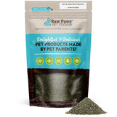 Raw Paws organic kelp powder bottle label—natural mineral boost for pets.