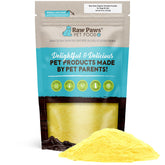 Raw Paws pumpkin powder bottle close-up for easy digestion support.