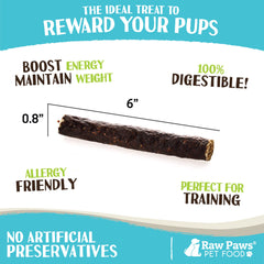 Dog training treats from Raw Paws venison jerky sticks in action.