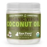 Raw Paws Virgin Organic Coconut Oil bottle pour for easy topical use on pets