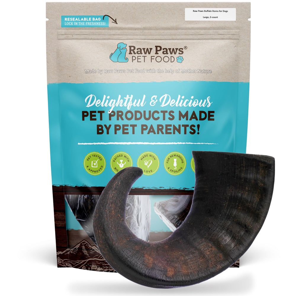 Raw Paws water buffalo horn large two-pack for long-lasting chewing.