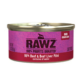 Rawz beef pate cat food can highlights real meat as the first ingredient for balanced nutrition.