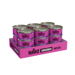Rawz 18-count case of grain-free wet food for cats.
