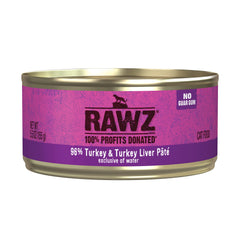 Rawz pate can front view with turkey and turkey liver for adult cats.