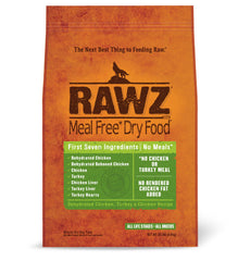 Rawz Meal Free bag shows chicken and turkey for balanced nutrition