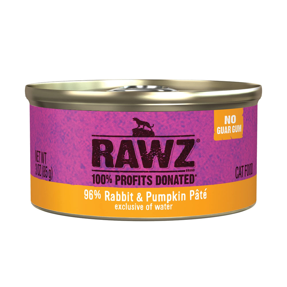 Rawz Rabbit & Pumpkin Pate cans showcase real meat for a flavorful, moisture-rich meal.