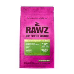 Rawzreg packaging and serving bowl showcasing protein-rich cat food.