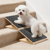 Rayki dog ramp stairs 2-pack enables easy climbs for small dogs at home.