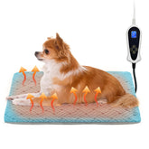 RC SLL dog heating pad with thermostat control provides adjustable warmth.