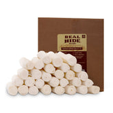 Real Hide premium rawhide roll packaging shown, durable chew for dogs.