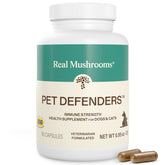 Real Mushrooms Pet Defenders bottle pour for easy daily dosing in dogs and cats.