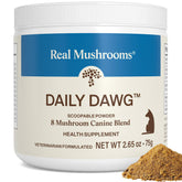 Real Mushrooms Whole Dog Health scoop shown for easy daily dosing