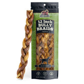 Redbarn braided bully stick 12-inch close-up, durable chew for power chewers.