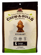 Redbarn Chew-A-Bulls hydrant-shape dog treat supports daily dental care and paw-sitive play.