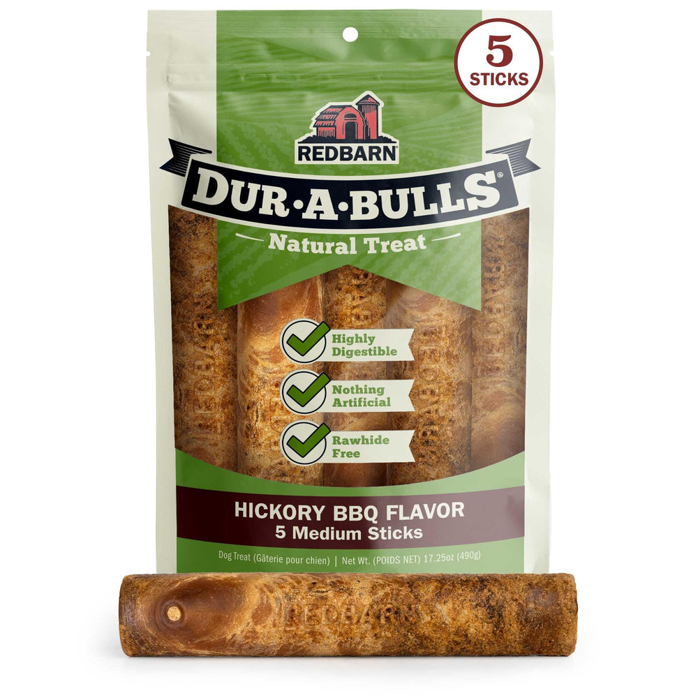 Redbarn Dur-A-Bulls Hickory Flavor chew stick for dogs, long-lasting chew with natural ingredients.