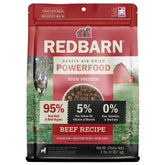 Redbarn Powerfood air-dried dog food bag front view with premium beef ingredients.