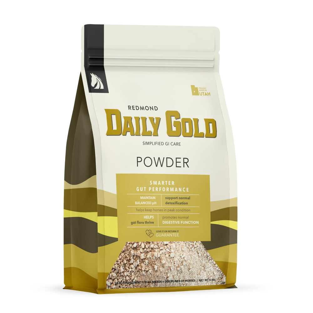 REDMOND Daily Gold bottle shown for daily digestive support in horses.