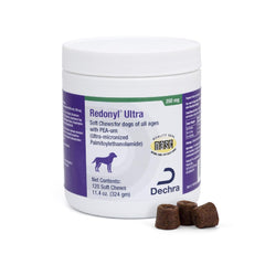 Redonyl Ultra Soft Chews for Dogs bottle on display; supports skin and coat health.