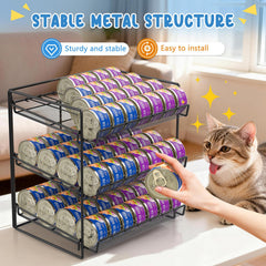Reflying adjustable-width cat can organizer side view shows flexible fit for varied cans.