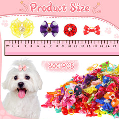 Reginary puppy bows in soft ribbon with secure elastic band hold.